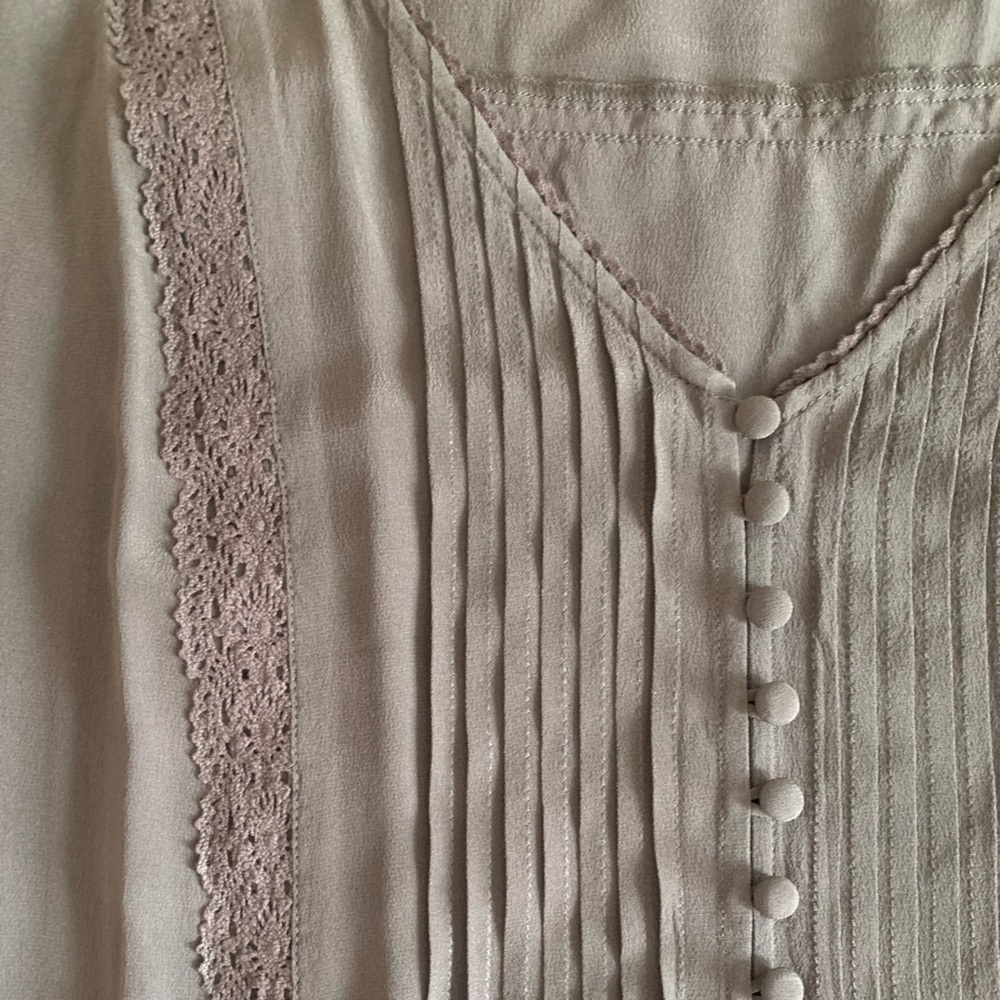 Soft Surroundings M Tunic Top Brown Silk Peasant Button Down Long Sleeve Pintuck - Picture 4 of 9